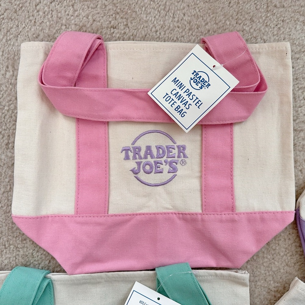 Trader Joe’s mini pastel pink tote bag